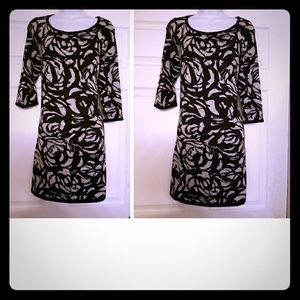 Beautiful black&beige swirl print jersey knit dres